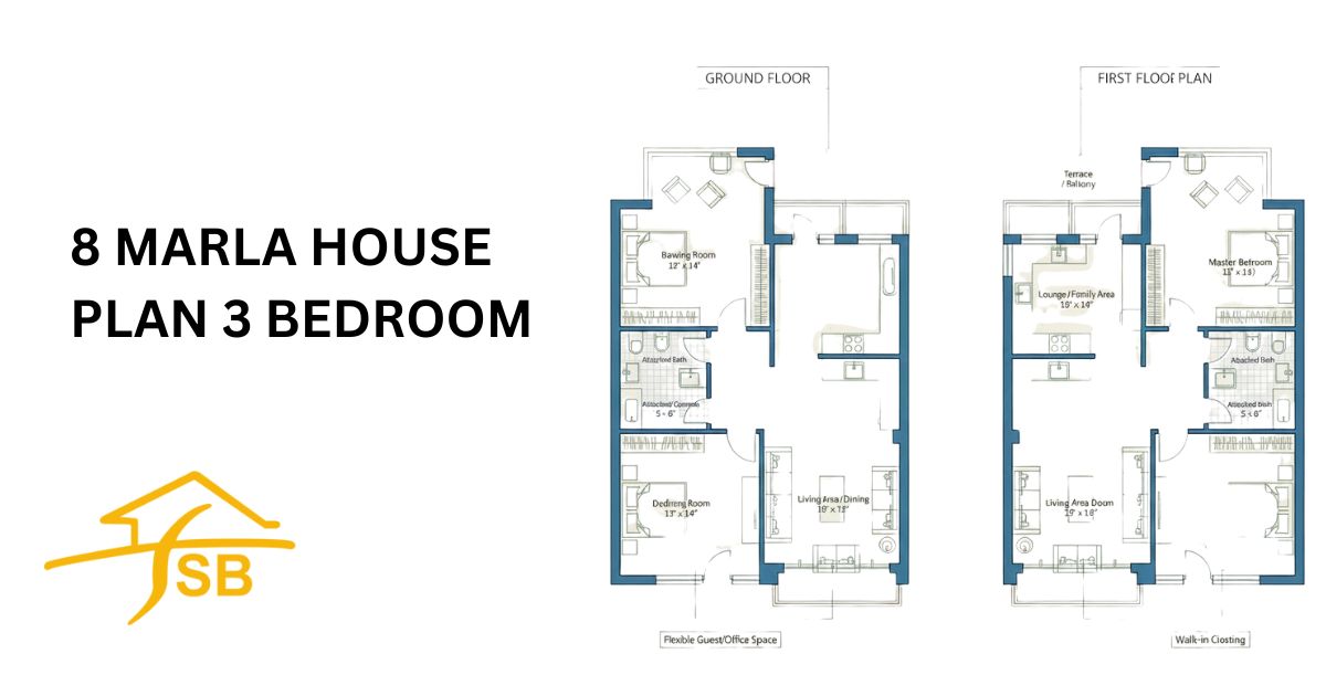 8 Marla House Plan 3 Bedroom